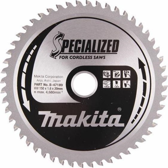 Изображение Griešanas disks alumīnijam Makita; 150x1,9x20,0 mm; Z52; 0°
