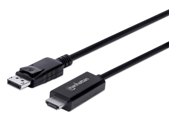 Изображение Manhattan DisplayPort 1.2 to HDMI Cable, 4K@60Hz, 3m, Male to Male, DP With Latch, Black, Not Bi-Directional, Three Year Warranty, Polybag