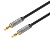 Picture of Manhattan Stereo Audio 3.5mm Cable, 2m, Male/Male, Slim Design, Black/Silver, Premium with 24 karat gold plated contacts and pure oxygen-free copper (OFC) wire, Lifetime Warranty, Polybag