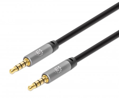 Picture of Manhattan Stereo Audio 3.5mm Cable, 5m, Male/Male, Slim Design, Black/Silver, Premium with 24 karat gold plated contacts and pure oxygen-free copper (OFC) wire, Lifetime Warranty, Polybag