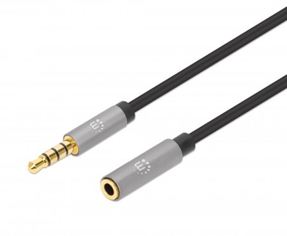 Picture of Manhattan Stereo Audio 3.5mm Extension Cable, 3m, Male/Female, Slim Design, Black/Silver, Premium with 24 karat gold plated contacts and pure oxygen-free copper (OFC) wire, Lifetime Warranty, Polybag