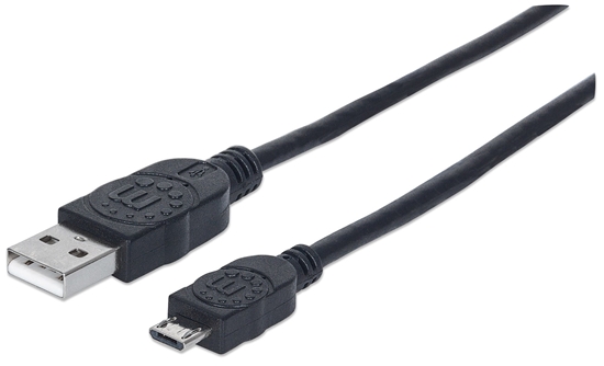 Picture of Manhattan USB-A to Micro-USB Cable, 3m, Male to Male, Black, 480 Mbps (USB 2.0), Equivalent to UUSBHAUB3M, Hi-Speed USB, Lifetime Warranty, Polybag