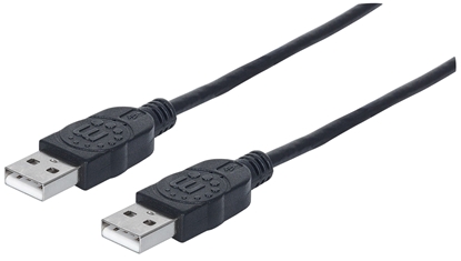 Picture of Manhattan USB-A to USB-A Cable, 1m, Male to Male, 480 Mbps (USB 2.0), Equivalent to Startech USB2AA1M, Hi-Speed USB, Black, Lifetime Warranty, Polybag