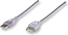 Picture of Manhattan USB-A to USB-A Extension Cable, 3m, Male to Female, Translucent Silver, 480 Mbps (USB 2.0), Hi-Speed USB, Equivalent to Startech USBEXTAA10BK (except colour), Lifetime Warranty, Polybag