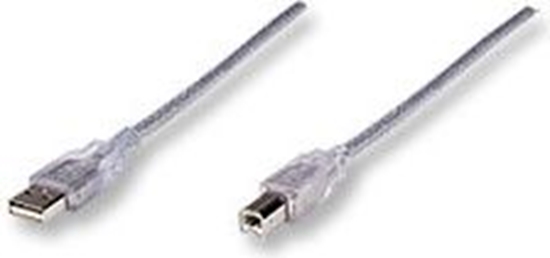 Picture of Manhattan USB-A to USB-B Cable, 1.8m, Male to Male, Translucent Silver, 480 Mbps (USB 2.0), Equivalent to USB2HAB6T, Hi-Speed USB, Lifetime Warranty, Polybag