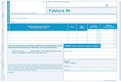 Attēls no Michalczyk & Prokop Faktura czynnoci zwolnionie z podatku A5 198-3E