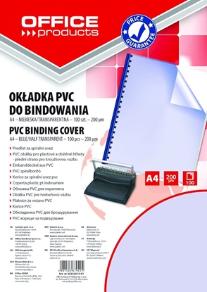 Picture of Office Products OKADKI DO BINDOWANIA OFFICE PRODUCTS, PVC, A4, 200MIKR., 100SZT., NIEBIESKIE TRANSPARENTNE 20222015-01