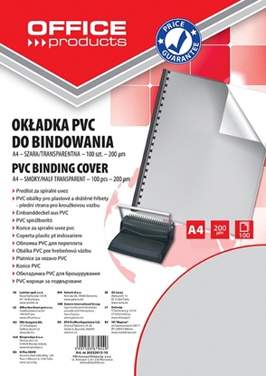 Attēls no Office Products OKŁADKI DO BINDOWANIA OFFICE PRODUCTS, PVC, A4, 200MIKR., 100SZT., SZARE TRANSPARENTNE 20222015-10