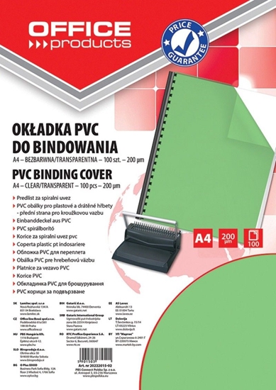 Picture of Office Products Okadki do bindowania OFFICE PRODUCTS, PVC, A4, 200mikr., 100szt., zielone transparentne