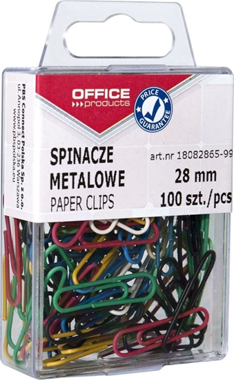 Изображение Office Products Spinacze kolorowe, powlekane, 28mm, w pudeku, 100 szt., mix kolorów