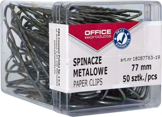Изображение Office Products Spinacze metalowe, 77mm, w pudeku, 50szt., srebrne