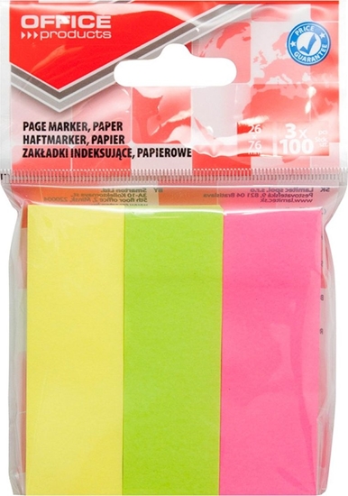 Picture of Office Products Zakadki indeksujce OFFICE PRODUCTS, papier, 26x76mm, 3x100 kart., zawieszka, mix kolorów