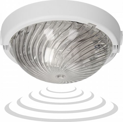 Picture of Orno 8080T-TRIO/MS/PL, oprawa owietleniowa z mikrofalowym czujnikiem ruchu, 75W, E27, IP44, IK10, poliwglan przeroczysty, dawice