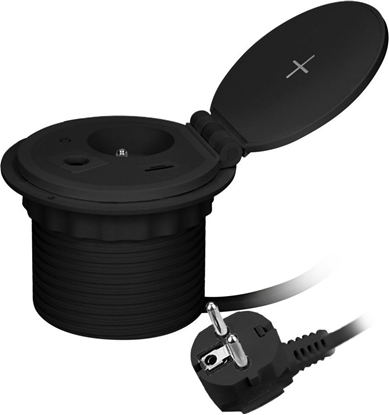 Attēls no Orno Gniazdo meblowe ?8cm wpuszczane w blat z adowark indukcyjn, adowark USB z 2 gniazdami A i C, przelotk kablow z przewodem