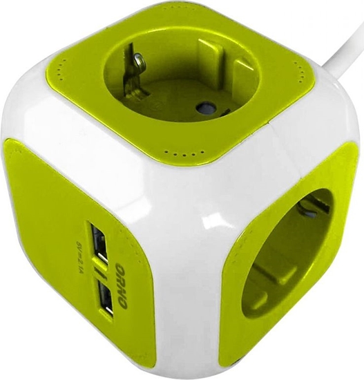 Picture of Orno Przeduacz Kostka 4-krotny(Schuko) z adowark 2xUSB 1,4m limonkowy