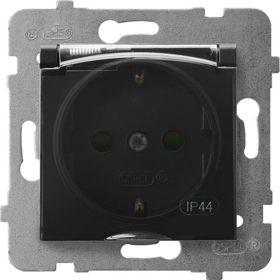 Picture of Ospel ARIA Gniazdo bryzgoszczelne z/u SCHUKO IP44 z przesonami torów prdowych wieczko przezroczyste czarny metalik GPH-1USP/m/33/d