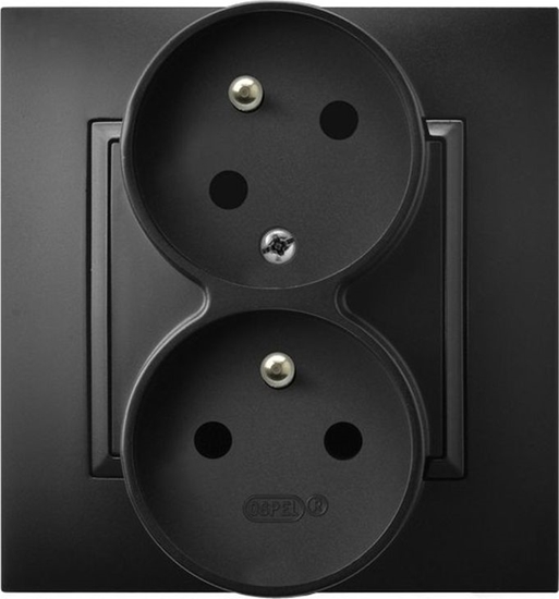 Picture of Ospel ARIA Gniazdo podwójne z/u z funkcj niezamiennoci faz czarny metalik GP-2UC/33