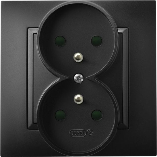 Picture of Ospel ARIA Gniazdo podwójne z/u z przesonami torów prdowych czarny metalik GP-2UZP/33