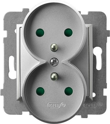 Picture of Ospel ARIA Gniazdo podwójne z/u z przesonami torów prdowych srebro GP-2URZP/m/18