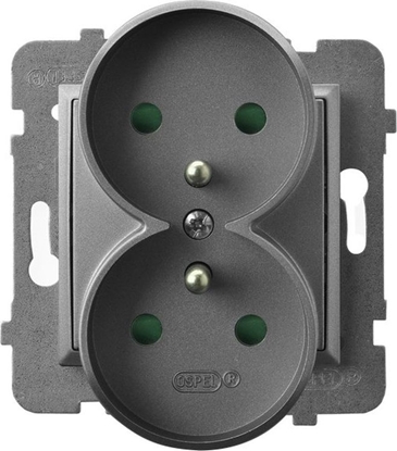 Picture of Ospel ARIA Gniazdo podwójne z/u z przesonami torów prdowych szary mat GP-2URZP/m/70