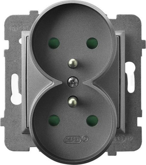 Picture of Ospel ARIA Gniazdo podwójne z/u z przesonami torów prdowych szary mat GP-2URZP/m/70