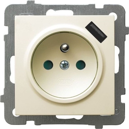 Attēls no Ospel AS Gniazdo pojedyncze z uziemieniem z przesonami torów prdowych, z adowark USB ecru GP-1GZPUSB/m/27