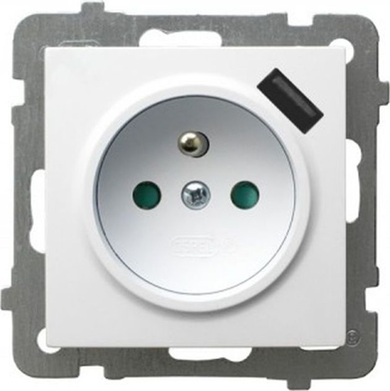 Picture of Ospel AS Gniazdo pojedyncze z uziemieniem z przesonami torów prdowych, z adowark USB GP-1GZPUSB/m/18