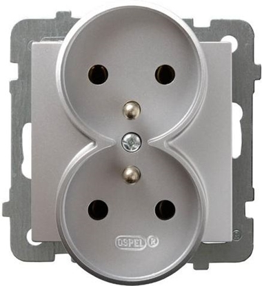 Picture of Ospel Gniazdo AS podwójne z uziemieniem srebrne (GP-2GRZ/m/18)