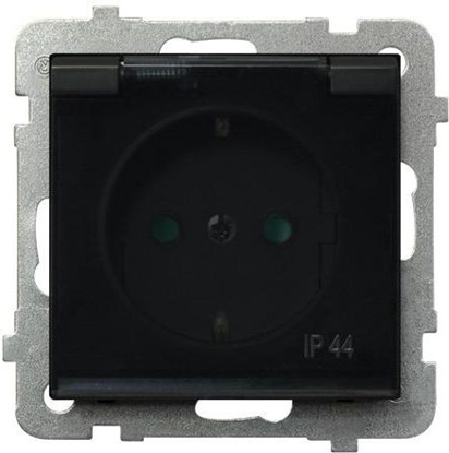 Picture of Ospel Gniazdo Sonata bryzgoszczelne schuko z przesonami klapka dymna czarny metalik (GPH-1RSP/m/33/d)