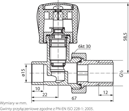 Picture of Perfexim Zawór grzejnikowy zasilajcy prosty 1/2" do wlutowania PHA-030/L G1/2x15 (20-030-0000-200)