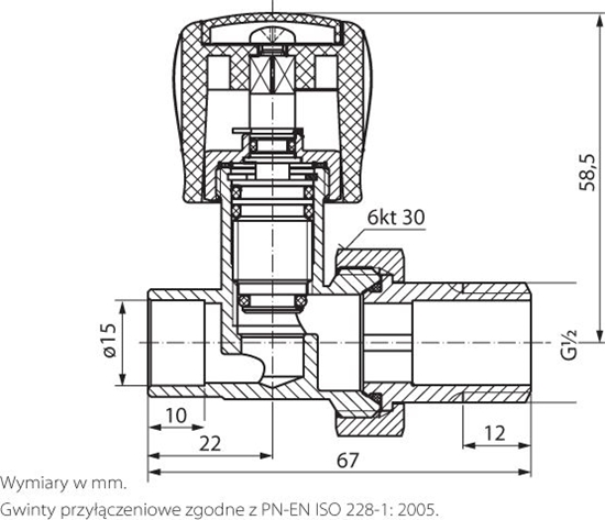 Picture of Perfexim Zawór grzejnikowy zasilajcy prosty 1/2" do wlutowania PHA-030/L G1/2x15 (20-030-0000-200)