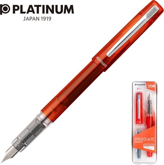 Picture of Platinum Pióro wieczne Platinum Prefounte Vermilion Orange, M, w plastikowym opakowaniu, na blistrze, pomaraczowe