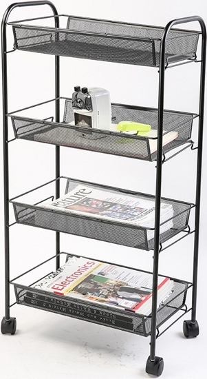 Picture of Q-Connect Mobilny rega Office Set, metalowy, na kókach, 4 póki, czarny