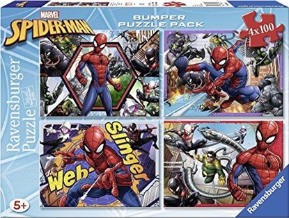 Изображение Ravensburger Ravensburger - Puzzle 4 x 100 elementów Bumper Pack, Spiderman (6914)