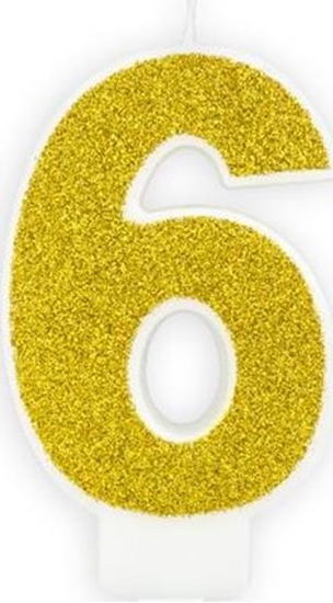 Picture of wieczka urodzinowa, cyferka 6, zota brokatowa, 7 cm. uniwersalny