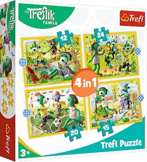 Изображение Trefl Puzzle 4w1 Wspólne zabawy Treflików. Rodzina Treflików 34358