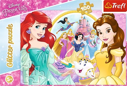 Изображение Trefl Puzzle glitter byszczce ksiniczki Disney Bella i Arielka 100 14819