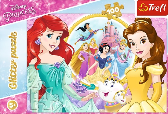 Изображение Trefl Puzzle glitter byszczce ksiniczki Disney Bella i Arielka 100 14819