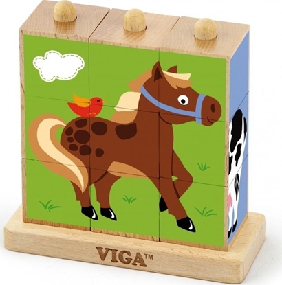 Picture of Viga Drewniana Układanka Logiczna Puzzle Edukacyjne Viga Toys Farma 9 elementów