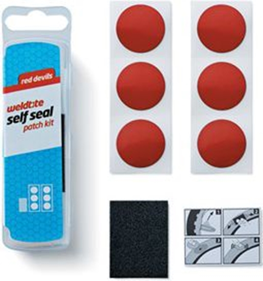 Picture of Weldtite atki do opon zestaw PUNCTURE RED DEVILS SELF SEAL PATCH KIT 6 x atki samoprzylepne pudeko 25 szt. (WLD-1036)