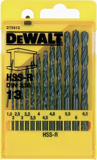 Изображение Wierto Dewalt do metalu HSS walcowe 1,5 2 4,5 4 5,5 5 4,8 3 2,5 3,5 6 3,2 6,5mm zestaw (DT5912-QZ)