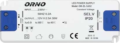 Изображение Zasilacz serwerowy Orno Zasilacz paski do LED 12VDC 50W, IP20 wysoko 18mm