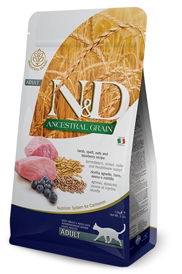 Picture of FARMINA N&D ANCESTRAL GRAIN CAT LAMB. SPELT. OATS AND BLUEBERRY ADULT 1.5kg