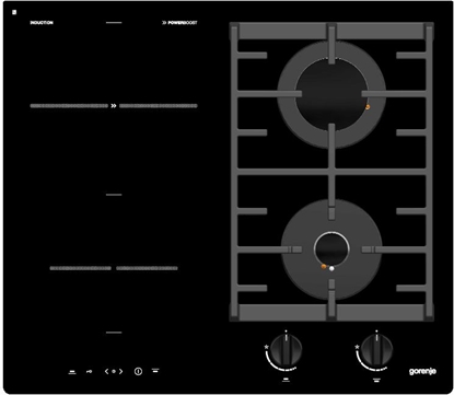 Attēls no Gorenje | GCI691BSC | Hob | Induction and gas | Number of burners/cooking zones 4 | Rotary knobs | Timer | Black