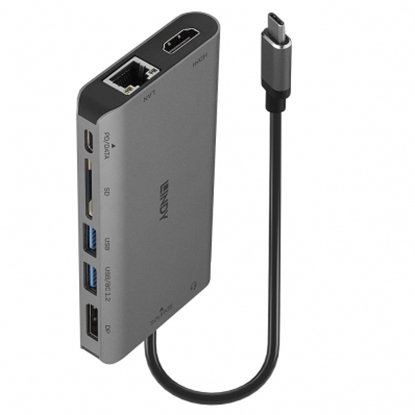 Изображение Lindy USB 3.2 Type C Laptop Mini Dock - 4K HDMI & DP, PD 3.0 100W, USB 3.2, Gigabit Ethernet, SD, Audio
