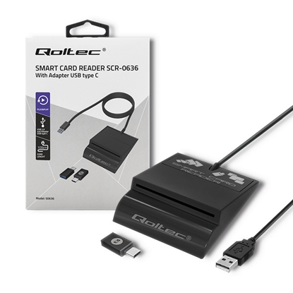 Picture of Qoltec 50636 Intelligent Smart ID chip card reader SCR-0636 | USB type C