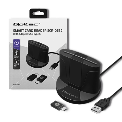Изображение Qoltec 50632 Intelligent Smart ID chip card reader SCR-0632 | USB type C