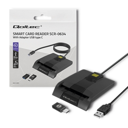 Attēls no Qoltec 50634 Intelligent Smart ID chip card reader SCR-0634 | USB Type C