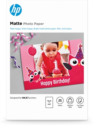 Picture of HP Matte Photo Paper, 180 g/m2, 10 x 15 cm (101 x 152 mm), 25 sheets