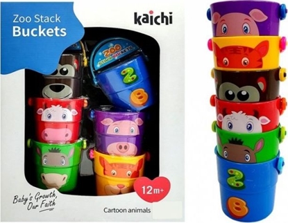 Attēls no Lean Sport Import LEANToys Zestaw Kolorowe Wiaderka ze Zwierztkami Piramidka